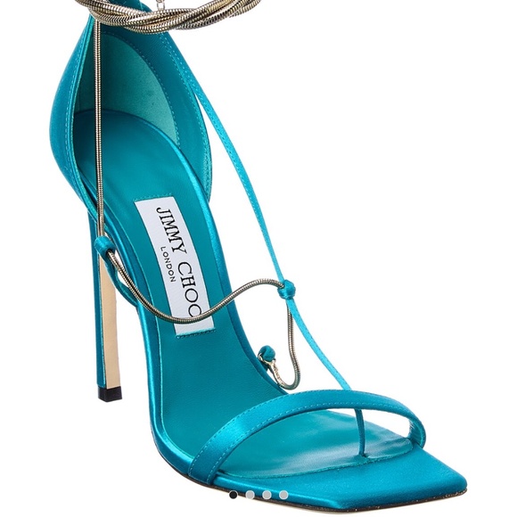 JIMMY CHOO Oriana 110 Turquoise Gold Chain Heel Size 37 - Picture 8 of 8